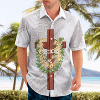 Hawaii Ka Pule a ka Haku Memorial Hawaiian Shirt Flower Lei Cross - Ivory White LT7 - Polynesian Pride