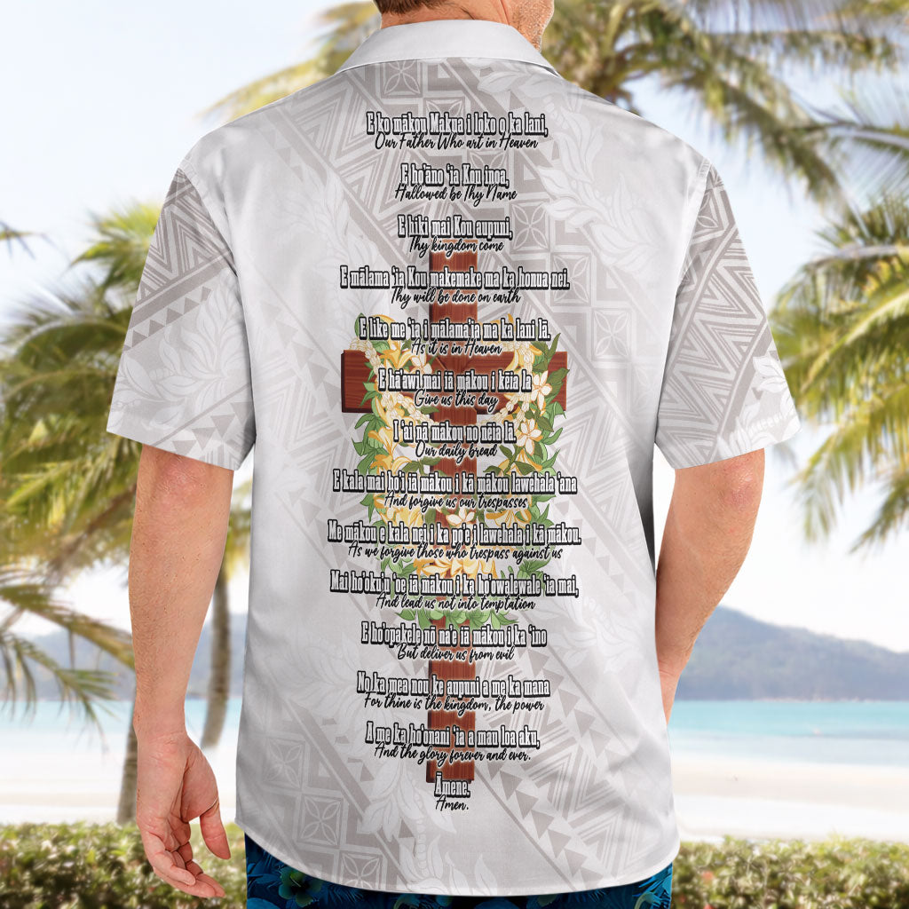 Hawaii Ka Pule a ka Haku Memorial Hawaiian Shirt Flower Lei Cross - Ivory White LT7 - Polynesian Pride