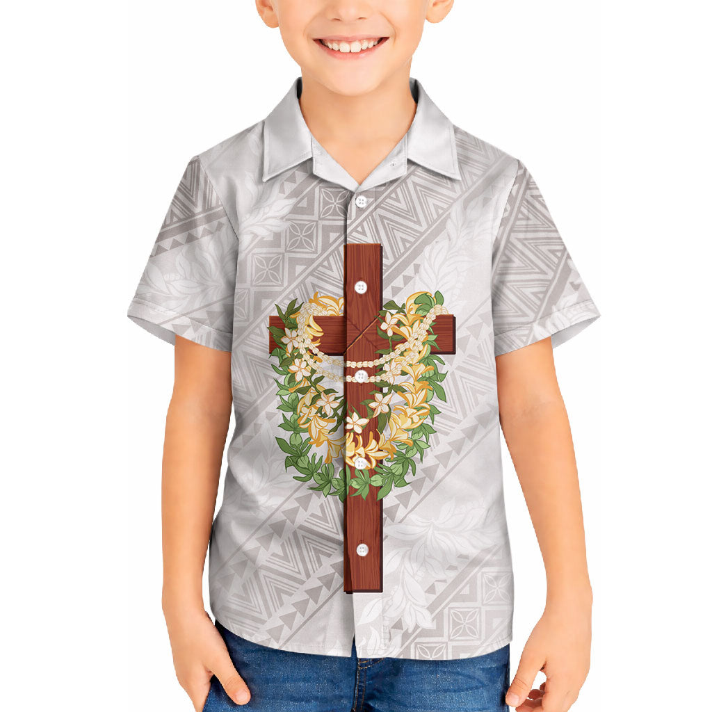 Hawaii Ka Pule a ka Haku Memorial Hawaiian Shirt Flower Lei Cross - Ivory White LT7 - Polynesian Pride