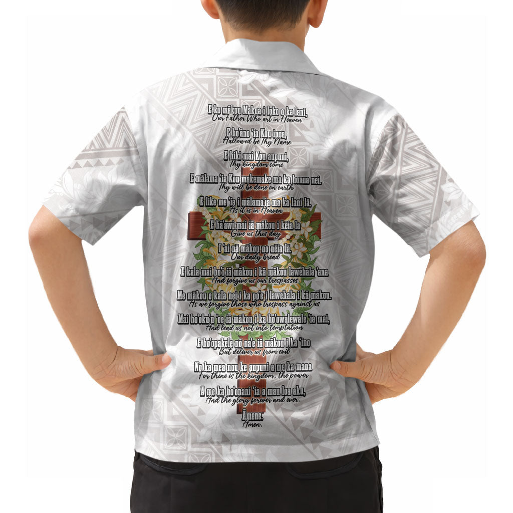 Hawaii Ka Pule a ka Haku Memorial Hawaiian Shirt Flower Lei Cross - Ivory White LT7 - Polynesian Pride