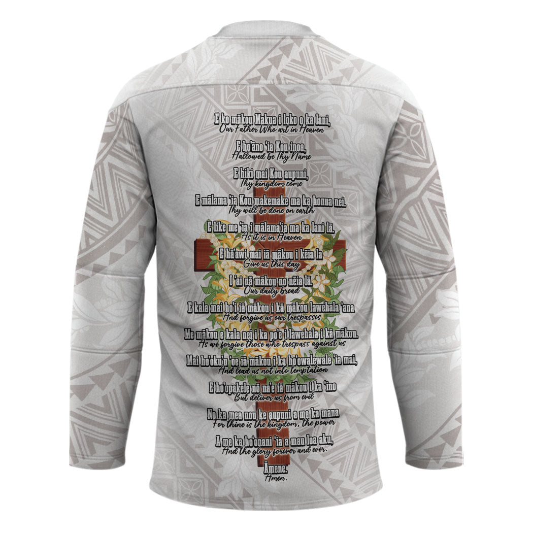 Hawaii Ka Pule a ka Haku Memorial Hockey Jersey Flower Lei Cross - Ivory White LT7 - Polynesian Pride