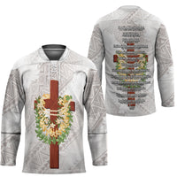 Hawaii Ka Pule a ka Haku Memorial Hockey Jersey Flower Lei Cross - Ivory White LT7 - Polynesian Pride