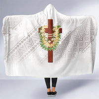 Hawaii Ka Pule a ka Haku Memorial Hooded Blanket Flower Lei Cross - Ivory White LT7 One Size Ivory - Polynesian Pride