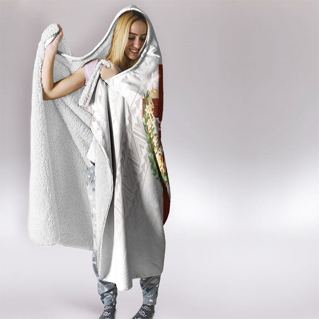 Hawaii Ka Pule a ka Haku Memorial Hooded Blanket Flower Lei Cross - Ivory White LT7 - Polynesian Pride