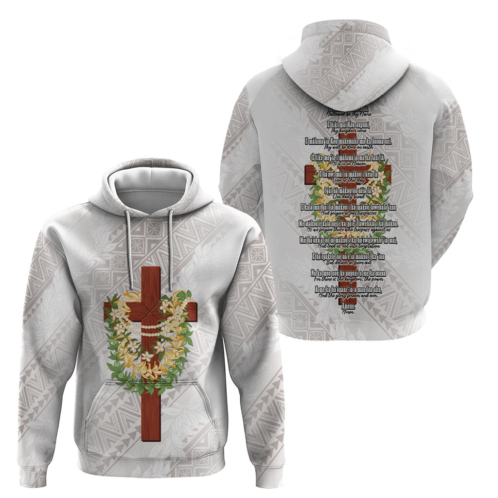 Hawaii Ka Pule a ka Haku Memorial Hoodie Flower Lei Cross - Ivory White LT7 - Polynesian Pride