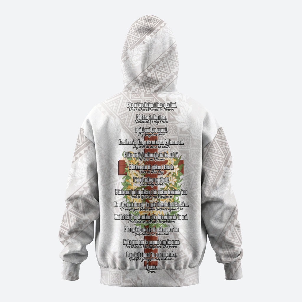 Hawaii Ka Pule a ka Haku Memorial Hoodie Flower Lei Cross - Ivory White LT7 - Polynesian Pride