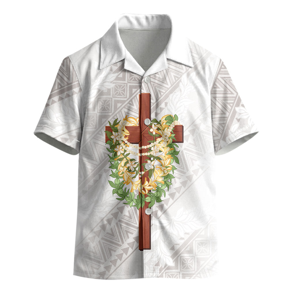 Hawaii Ka Pule a ka Haku Memorial Kid Hawaiian Shirt Flower Lei Cross - Ivory White LT7 - Polynesian Pride