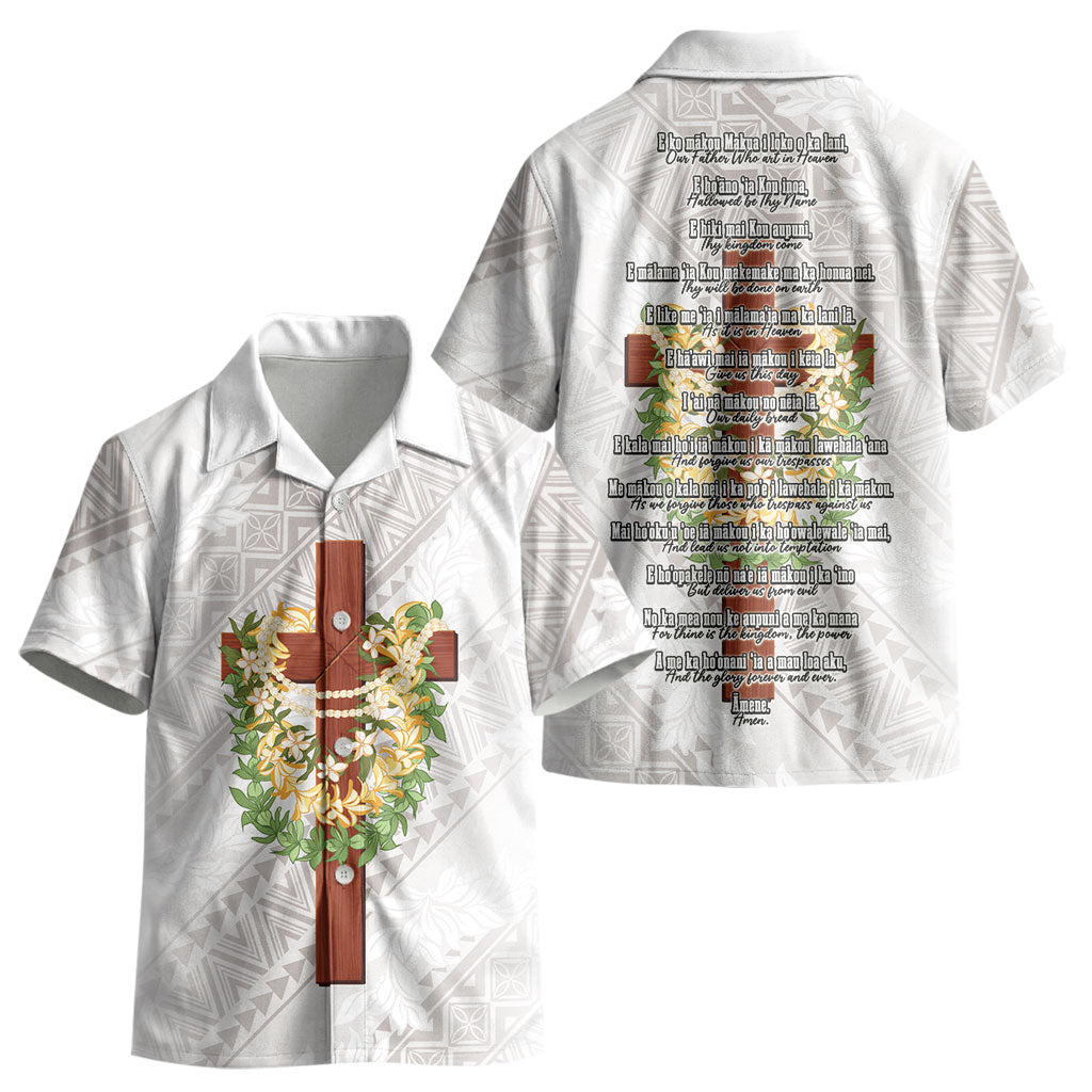 Hawaii Ka Pule a ka Haku Memorial Kid Hawaiian Shirt Flower Lei Cross - Ivory White LT7 - Polynesian Pride