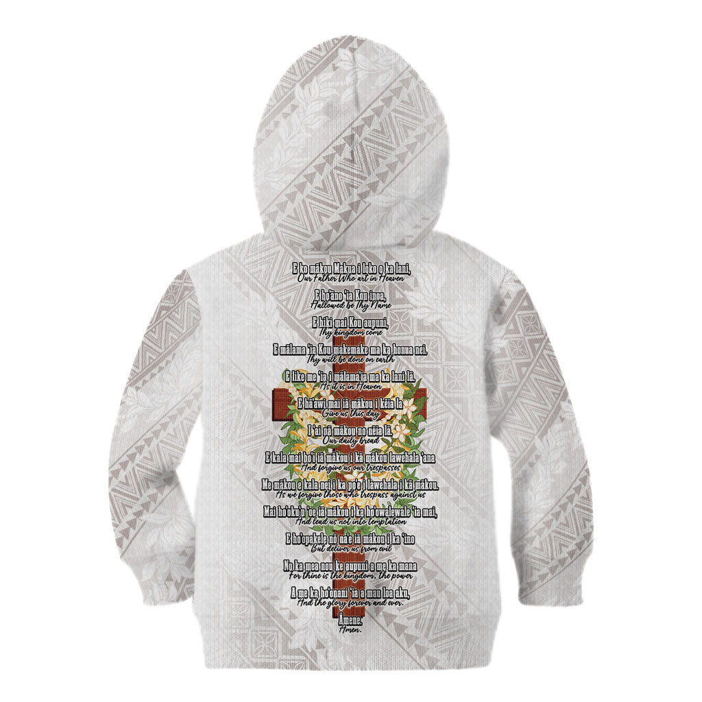 Hawaii Ka Pule a ka Haku Memorial Kid Hoodie Flower Lei Cross - Ivory White LT7 - Polynesian Pride