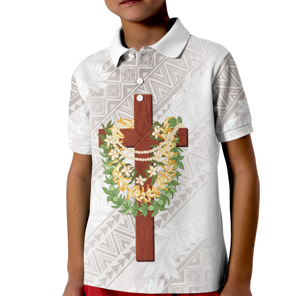 Hawaii Ka Pule a ka Haku Memorial Kid Polo Shirt Flower Lei Cross - Ivory White LT7 Kid Ivory - Polynesian Pride