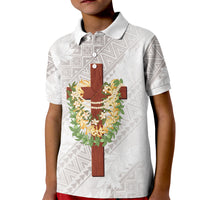 Hawaii Ka Pule a ka Haku Memorial Kid Polo Shirt Flower Lei Cross - Ivory White LT7 Kid Ivory - Polynesian Pride