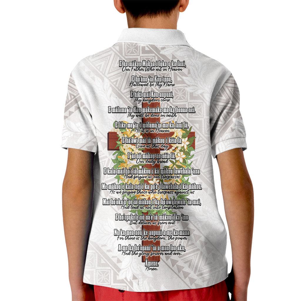 Hawaii Ka Pule a ka Haku Memorial Kid Polo Shirt Flower Lei Cross - Ivory White LT7 - Polynesian Pride