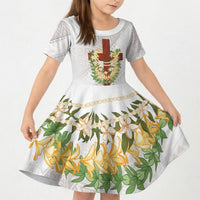 Hawaii Ka Pule a ka Haku Memorial Kid Short Sleeve Dress Flower Lei Cross - Ivory White LT7 KID Ivory - Polynesian Pride