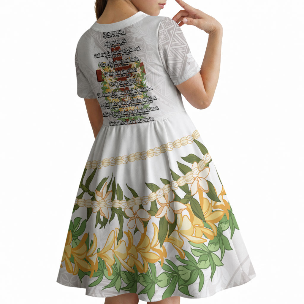 Hawaii Ka Pule a ka Haku Memorial Kid Short Sleeve Dress Flower Lei Cross - Ivory White LT7 - Polynesian Pride