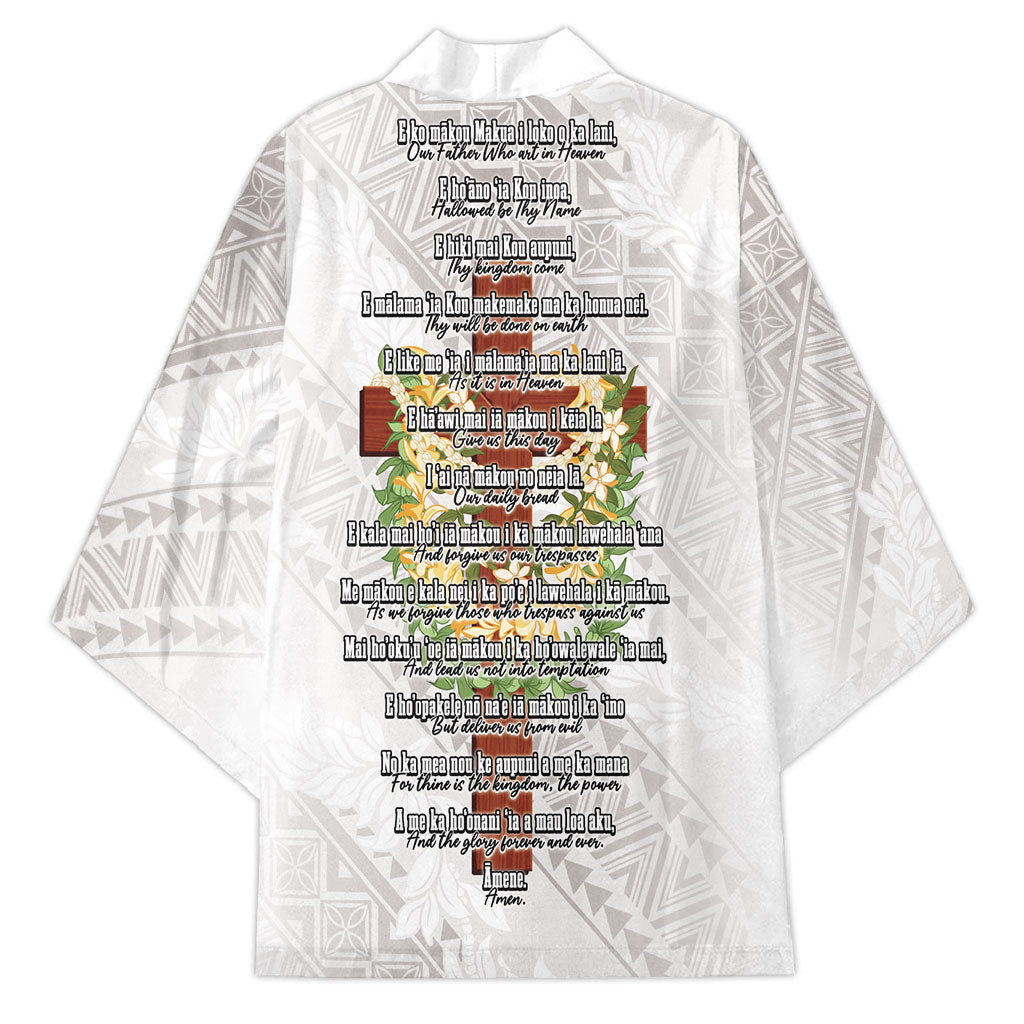 Hawaii ⁠Ka Pule a ka Haku Memorial Kimono Flower Lei Cross - Ivory White
