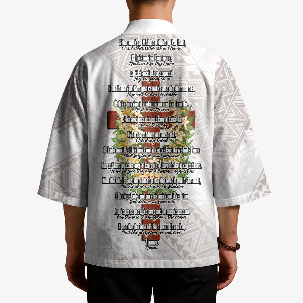 Hawaii ⁠Ka Pule a ka Haku Memorial Kimono Flower Lei Cross - Ivory White