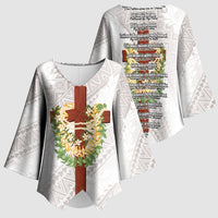 Hawaii Ka Pule a ka Haku Memorial Kimono Sleeve Blouse Flower Lei Cross - Ivory White LT7 - Polynesian Pride