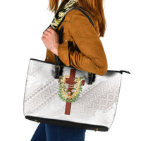 Hawaii Ka Pule a ka Haku Memorial Leather Tote Bag Flower Lei Cross - Ivory White LT7 Ivory - Polynesian Pride