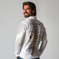 Hawaii Ka Pule a ka Haku Memorial Long Sleeve Polo Shirt Flower Lei Cross - Ivory White LT7 - Polynesian Pride