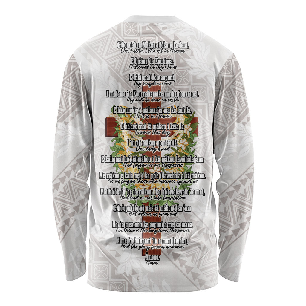 Hawaii Ka Pule a ka Haku Memorial Long Sleeve Shirt Flower Lei Cross - Ivory White LT7 - Polynesian Pride