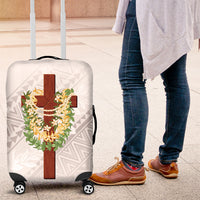 Hawaii Ka Pule a ka Haku Memorial Luggage Cover Flower Lei Cross - Ivory White LT7 Ivory - Polynesian Pride