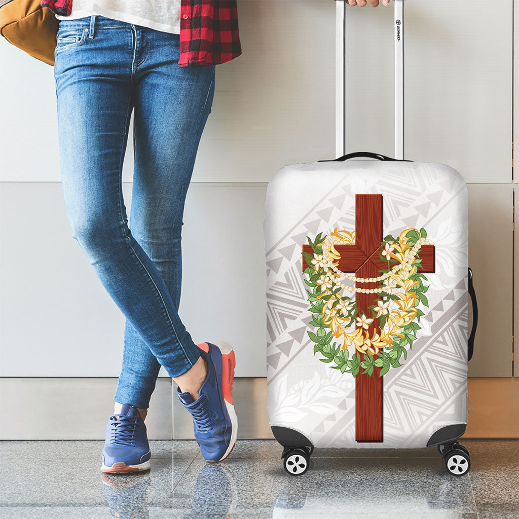 Hawaii Ka Pule a ka Haku Memorial Luggage Cover Flower Lei Cross - Ivory White LT7 - Polynesian Pride