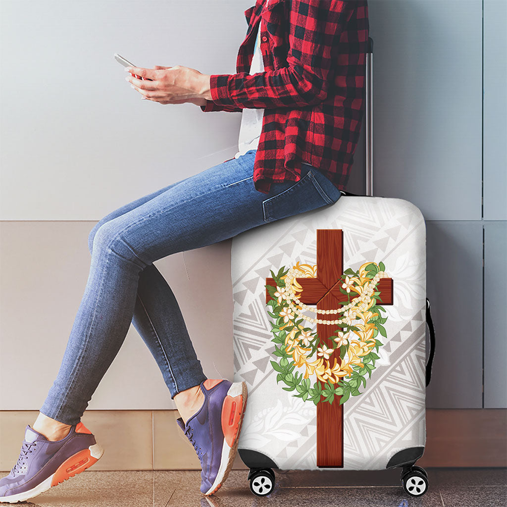 Hawaii Ka Pule a ka Haku Memorial Luggage Cover Flower Lei Cross - Ivory White LT7 - Polynesian Pride
