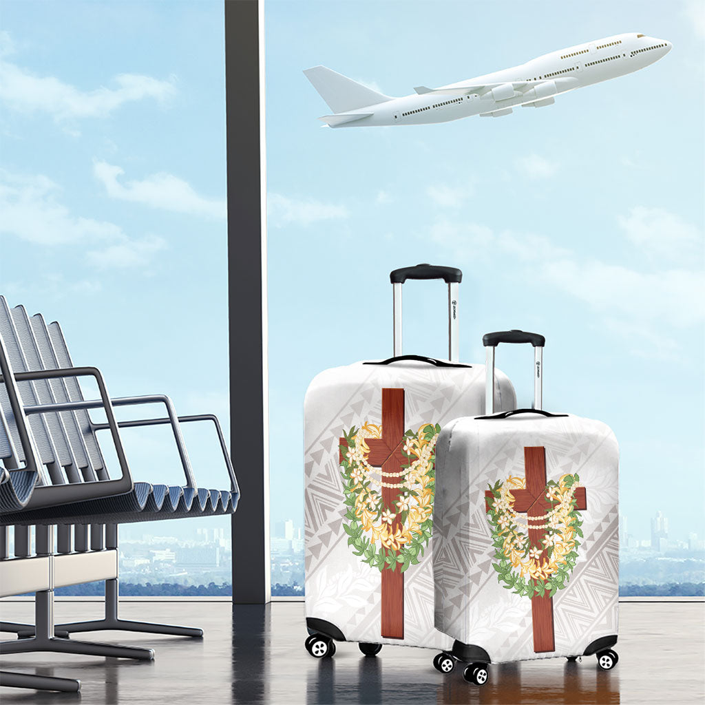 Hawaii Ka Pule a ka Haku Memorial Luggage Cover Flower Lei Cross - Ivory White LT7 - Polynesian Pride