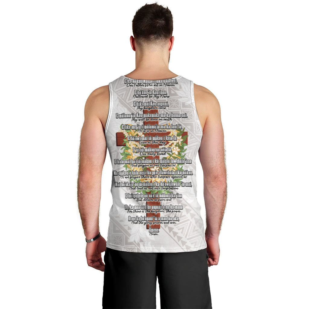 Hawaii Ka Pule a ka Haku Memorial Men Tank Top Flower Lei Cross - Ivory White LT7 - Polynesian Pride