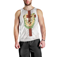 Hawaii Ka Pule a ka Haku Memorial Men Tank Top Flower Lei Cross - Ivory White LT7 - Polynesian Pride