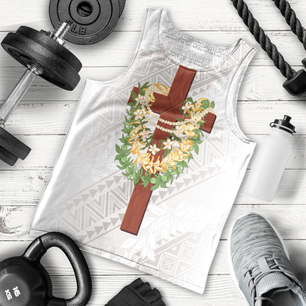 Hawaii Ka Pule a ka Haku Memorial Men Tank Top Flower Lei Cross - Ivory White LT7 - Polynesian Pride