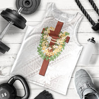 Hawaii Ka Pule a ka Haku Memorial Men Tank Top Flower Lei Cross - Ivory White LT7 - Polynesian Pride