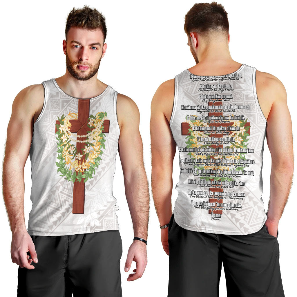 Hawaii Ka Pule a ka Haku Memorial Men Tank Top Flower Lei Cross - Ivory White LT7 - Polynesian Pride