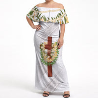 Hawaii Ka Pule a ka Haku Memorial Off Shoulder Maxi Dress Flower Lei Cross - Ivory White LT7 Women Ivory - Polynesian Pride