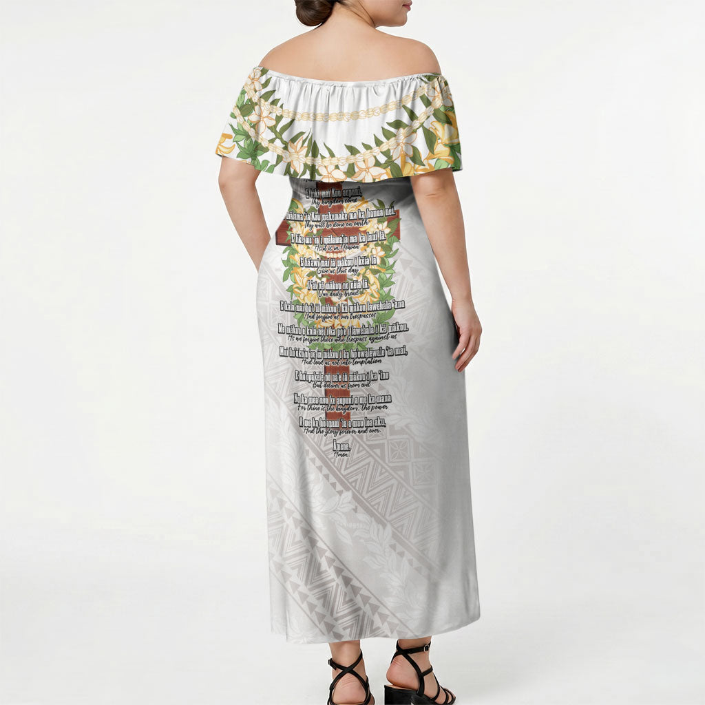 Hawaii Ka Pule a ka Haku Memorial Off Shoulder Maxi Dress Flower Lei Cross - Ivory White LT7 - Polynesian Pride