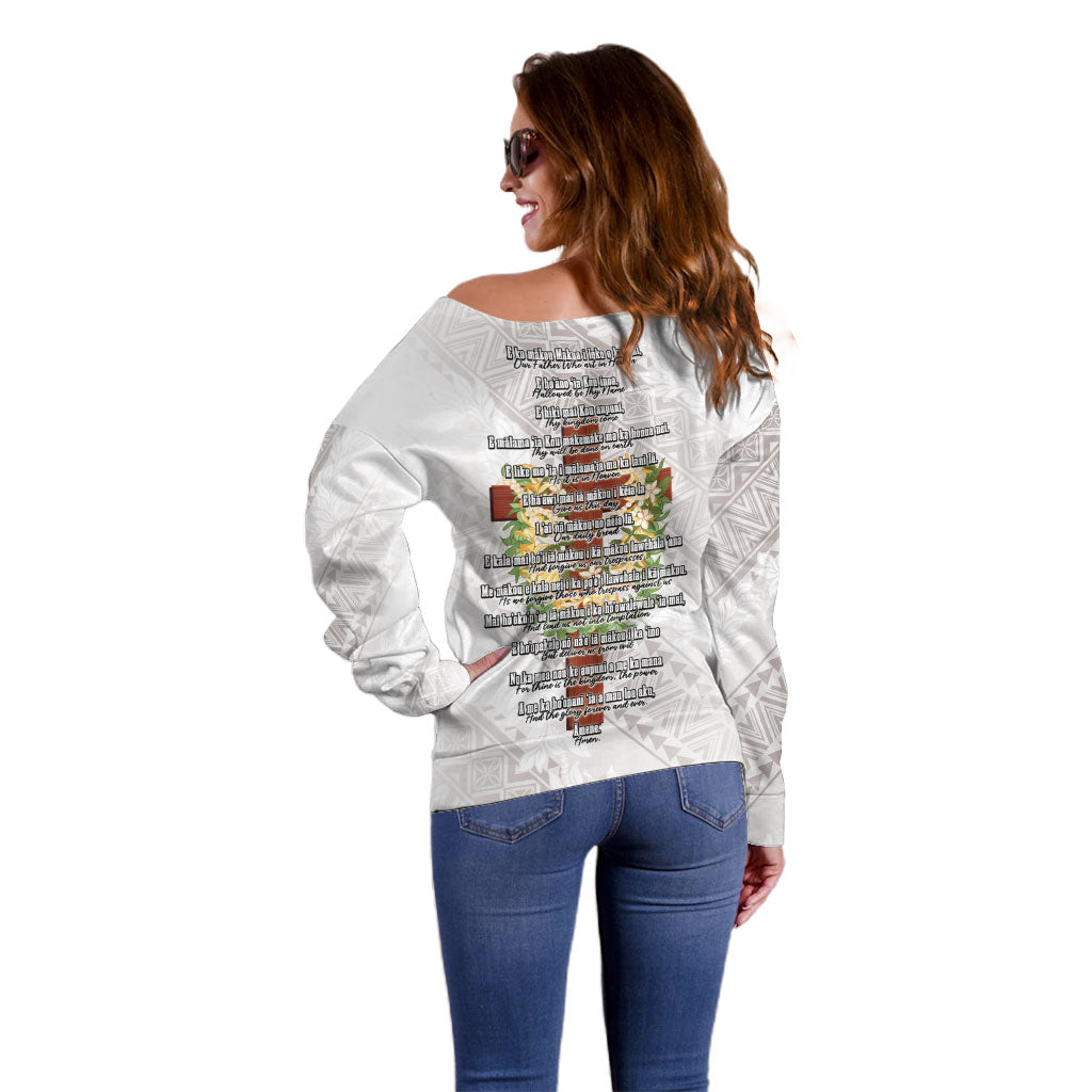 Hawaii Ka Pule a ka Haku Memorial Off Shoulder Sweater Flower Lei Cross - Ivory White LT7 - Polynesian Pride