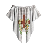 Hawaii Ka Pule a ka Haku Memorial Off Shoulder Wrap Waist Top Flower Lei Cross - Ivory White LT7 - Polynesian Pride