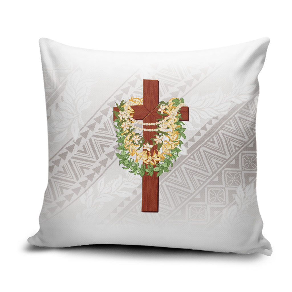 Hawaii ⁠Ka Pule a ka Haku Memorial Pillow Cover Flower Lei Cross - Ivory White