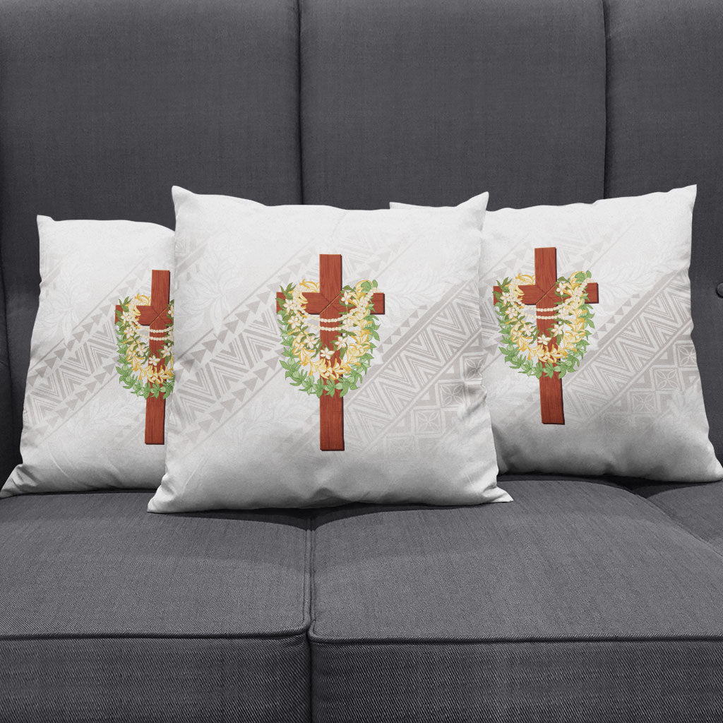 Hawaii Ka Pule a ka Haku Memorial Pillow Cover Flower Lei Cross - Ivory White LT7 - Polynesian Pride
