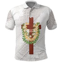 Hawaii Ka Pule a ka Haku Memorial Polo Shirt Flower Lei Cross - Ivory White LT7 Ivory - Polynesian Pride