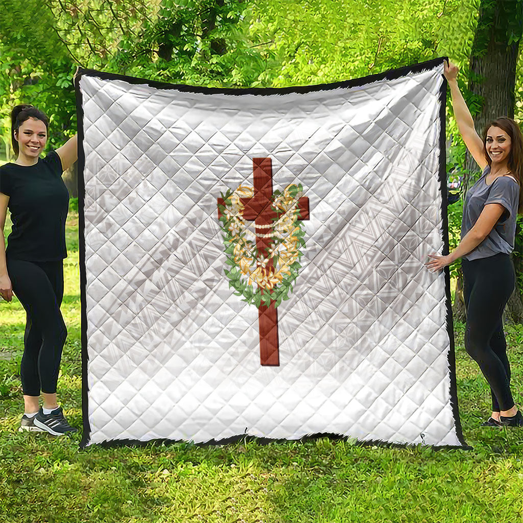 Hawaii Ka Pule a ka Haku Memorial Quilt Flower Lei Cross - Ivory White LT7 - Polynesian Pride