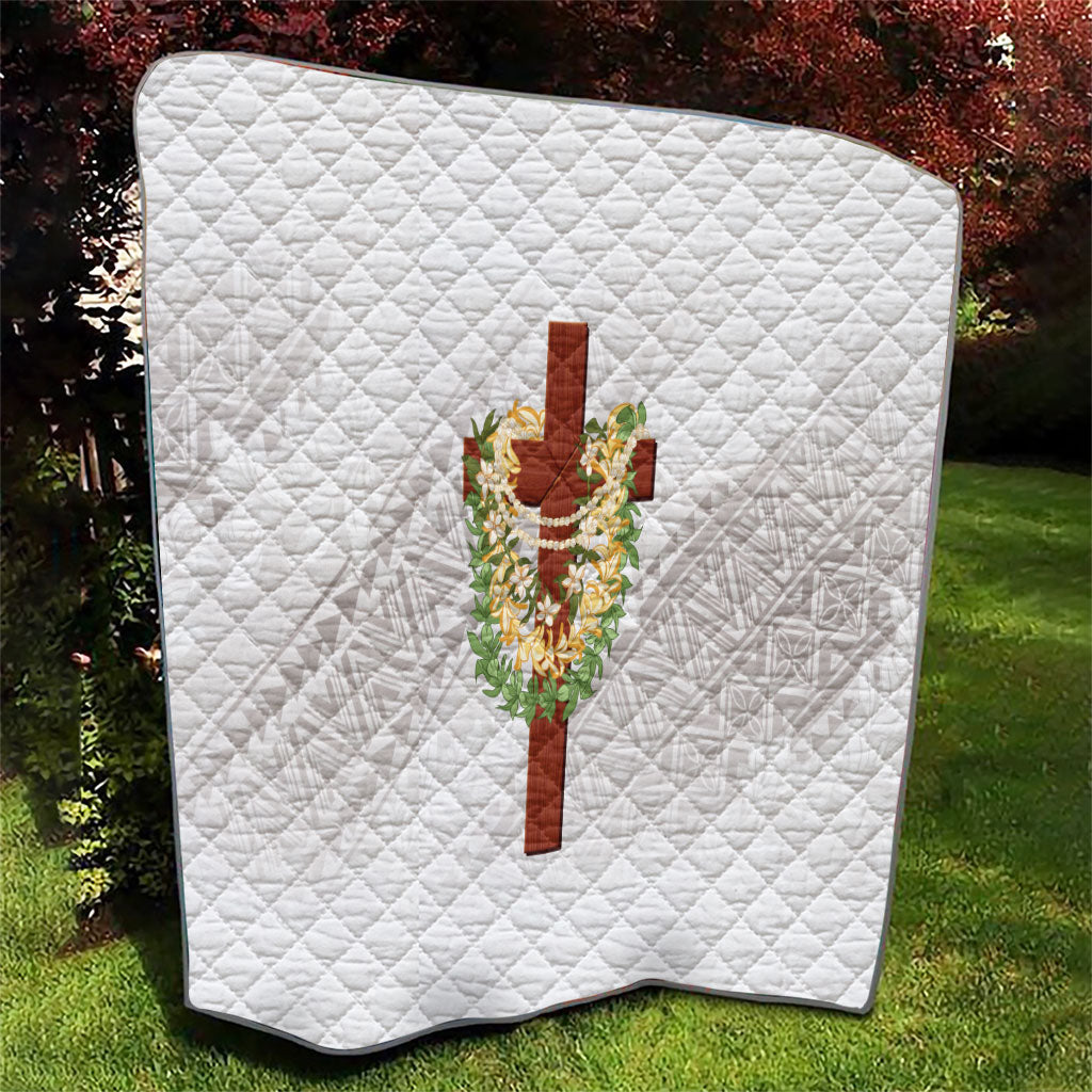 Hawaii Ka Pule a ka Haku Memorial Quilt Flower Lei Cross - Ivory White LT7 - Polynesian Pride