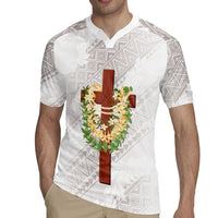 Hawaii Ka Pule a ka Haku Memorial Rugby Jersey Flower Lei Cross - Ivory White LT7 - Polynesian Pride
