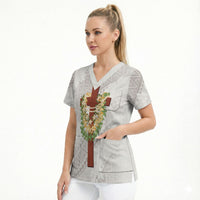 Hawaii ⁠Ka Pule a ka Haku Memorial Scrub Top Flower Lei Cross - Ivory White