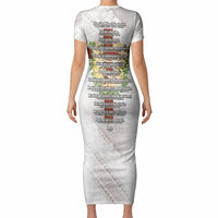 Hawaii Ka Pule a ka Haku Memorial Short Sleeve Bodycon Dress Flower Lei Cross - Ivory White LT7 - Polynesian Pride
