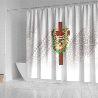 Hawaii Ka Pule a ka Haku Memorial Shower Curtain Flower Lei Cross - Ivory White LT7 - Polynesian Pride