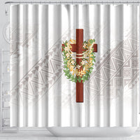 Hawaii Ka Pule a ka Haku Memorial Shower Curtain Flower Lei Cross - Ivory White LT7 - Polynesian Pride