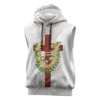 Hawaii Ka Pule a ka Haku Memorial Sleeveless Hoodie Flower Lei Cross - Ivory White LT7 Ivory - Polynesian Pride