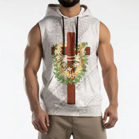 Hawaii Ka Pule a ka Haku Memorial Sleeveless Hoodie Flower Lei Cross - Ivory White LT7 - Polynesian Pride
