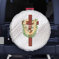 Hawaii Ka Pule a ka Haku Memorial Spare Tire Cover Flower Lei Cross - Ivory White LT7 No hole Ivory - Polynesian Pride